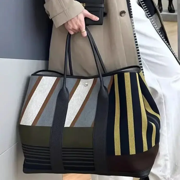 Sac fourre-tout de transport de grande capacité à rayures contrastées, sac de niche haut de gamme po