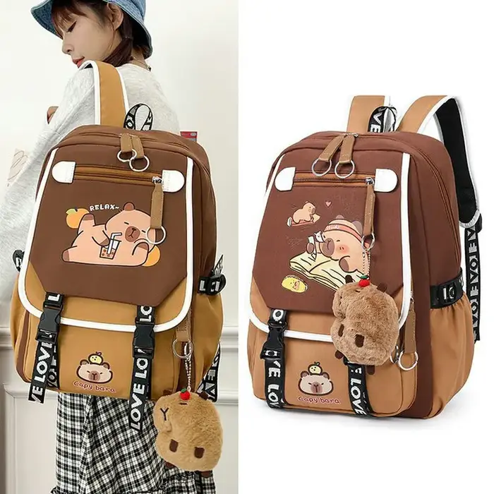 Capybara sacs à dos cartable pour adolescent étanche filles garçons sac à dos femme sac de voyage Bookbag Mochila avec porte-clés en peluche