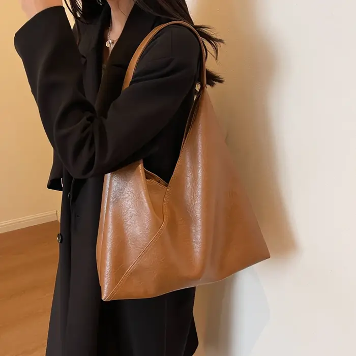 MOODS rétro concepteur 2-en-1 sacs à bandoulière pour femmes en cuir PU souple couleur Pure grande capacité aisselles Hobo Shopper fourre-tout sac à main