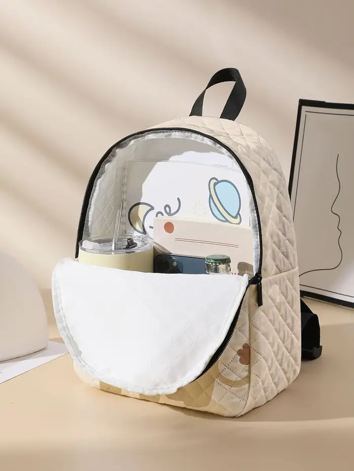 Sac à dos compact matelassé à imprimé lion