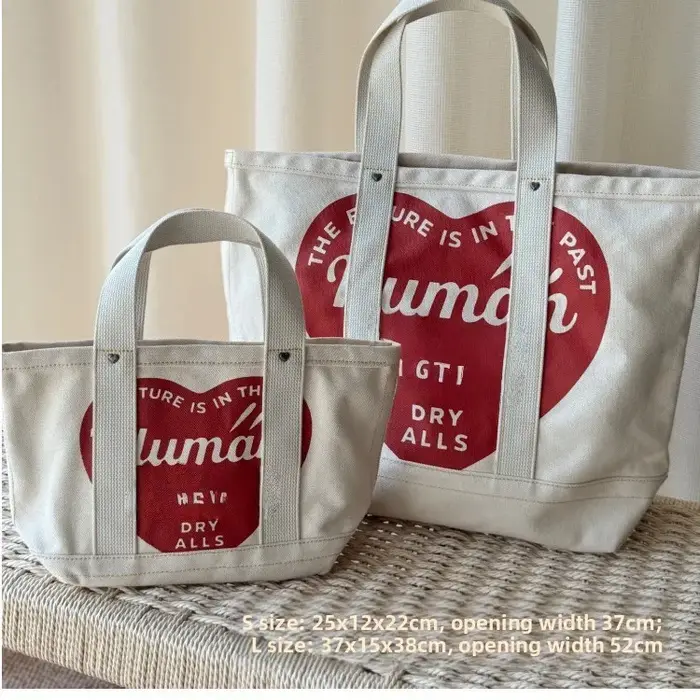 Sac fourre-tout brodé petit format, grande capacité, en toile, forme cœur, style décontracté pour vo