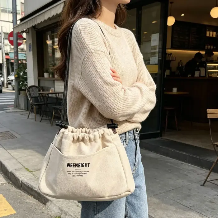Sac à cordon en toile avec doublure intérieure multi-poches