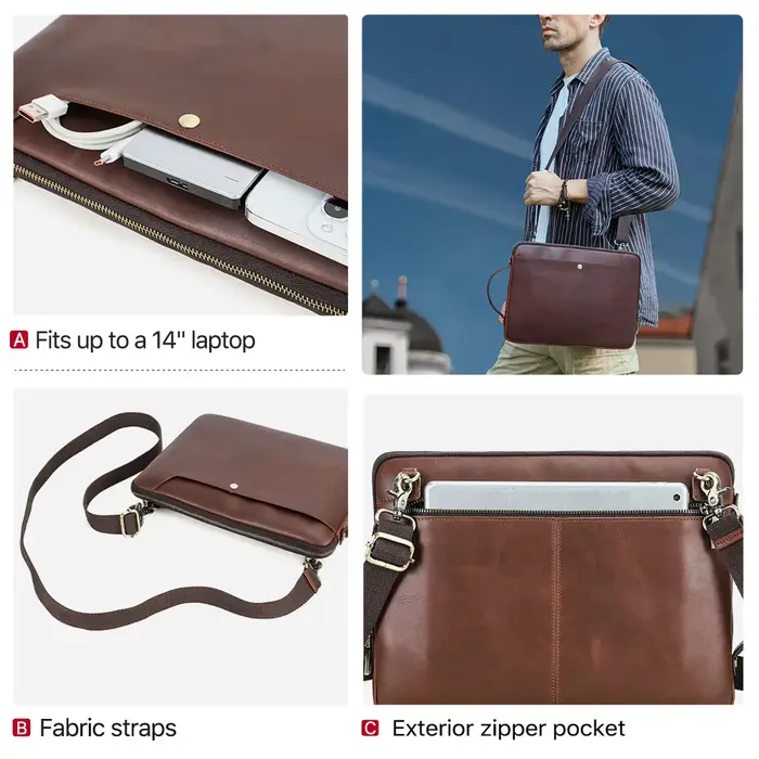 Sac pour ordinateur portable en cuir véritable pour hommes