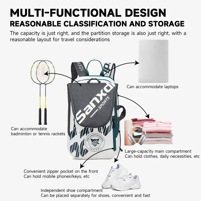 Sac à dos de badminton pour 3 raquettes