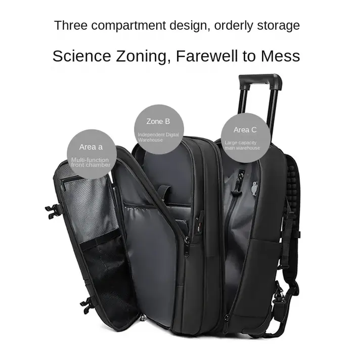 Sac à dos à roulettes avec roulettes, sac à dos à roulettes de grande capacité, bagages sous vide, v