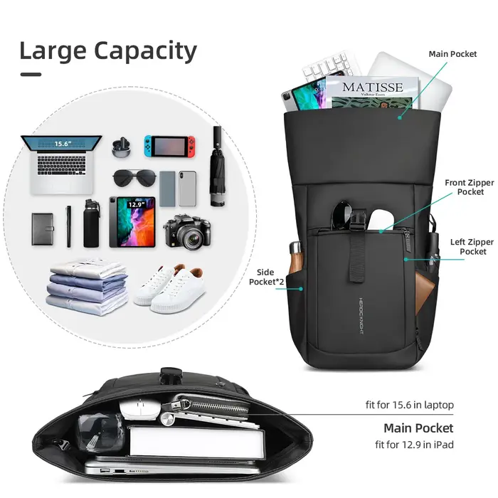 Heroic Knight Sac à dos pour ordinateur portable à roulettes avec compartiment extensible et résista