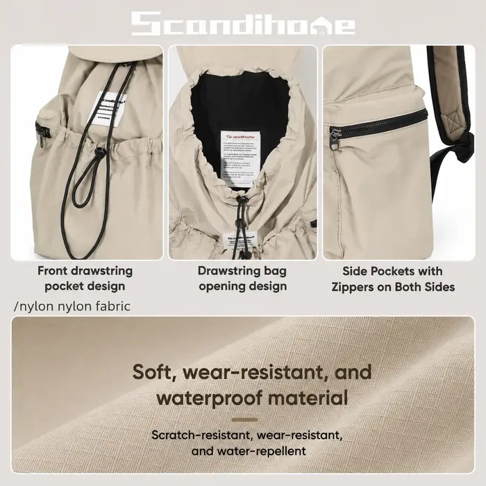 Grand sac à dos imperméable en nylon avec cordon de serrage pour hommes et femmes