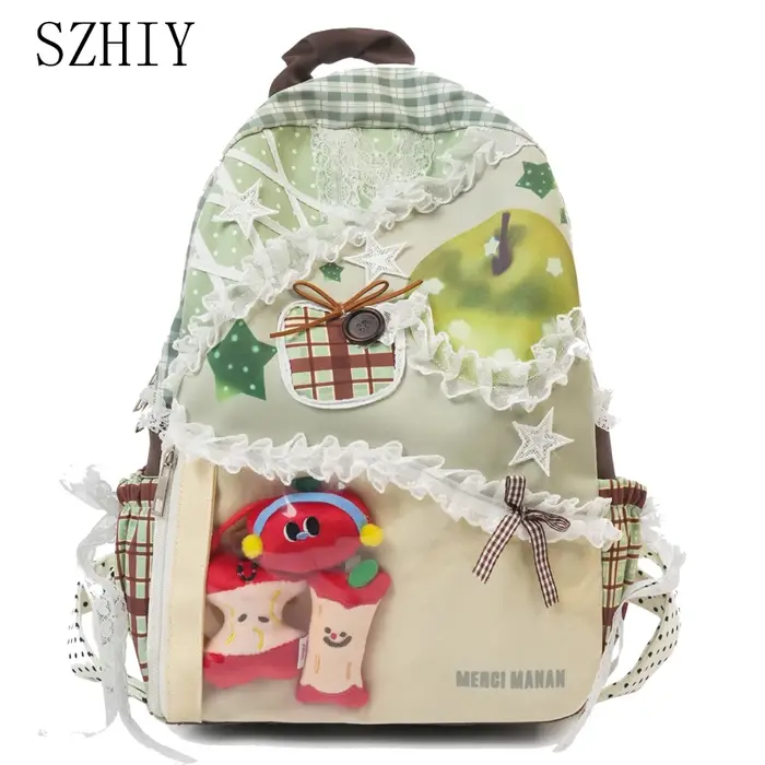Sac à dos coloré pour étudiantes et femmes, léger et grande capacité, sac à dos décontracté mignon en dentelle, à porter sur les deux épaules