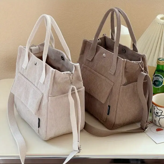 Sac fourre-tout en velours côtelé lavable à la main avec plusieurs poches