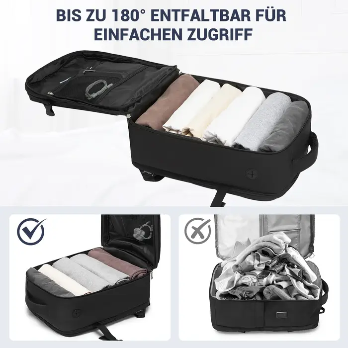 Sac à dos de voyage KONO pour Ryanair & Eurowings (40x30x20 cm, 24L) - Ultra-léger avec port de char