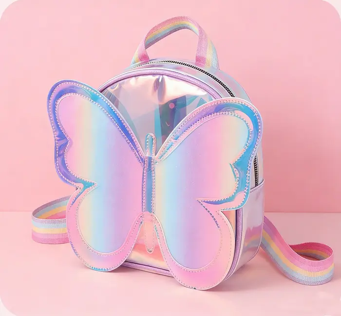 Sac à dos tendance pour filles, design papillon laser, mochila pour enfants