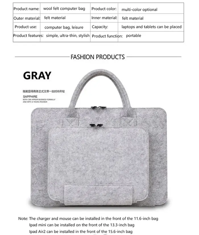 Sac en feutre portable pour ordinateur portable