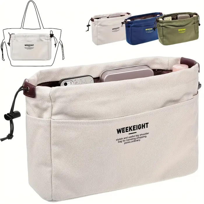 Sac à cordon en toile avec doublure intérieure multi-poches