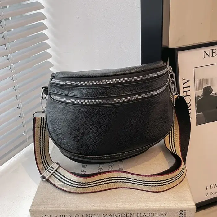 Élégant couleur unie en cuir PU Fanny Packs pour femmes Double fermetures éclair conception taille sac femme