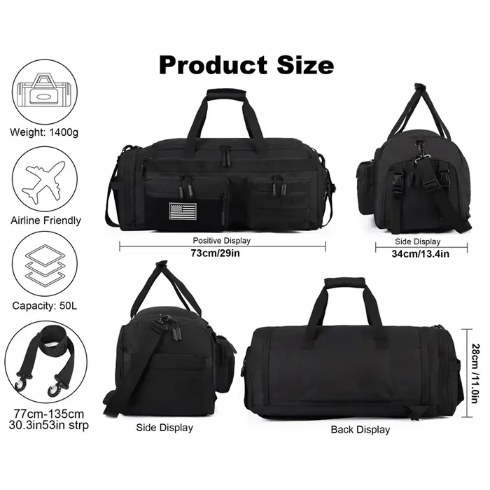 LHI 50L 3 en 1 sac de voyage hommes grands sacs de sport