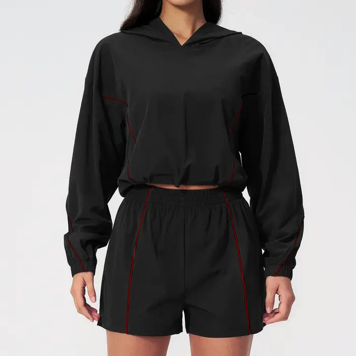 Ensemble de sport d'été pour femmes, avec fermeture éclair, coupe-vent, à capuche, protection solair