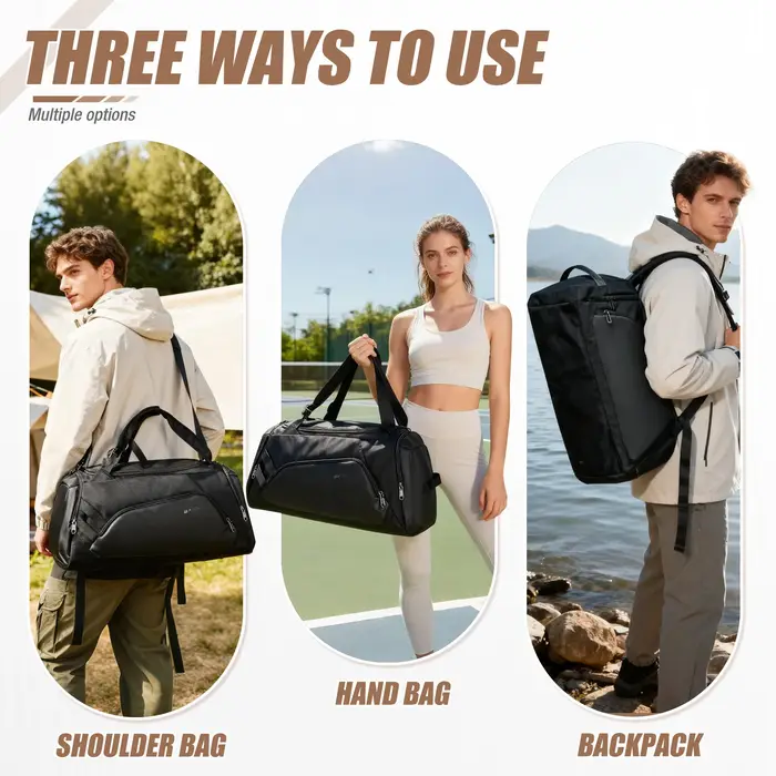Sac de sport grande capacité 40L pour hommes, sac de fitness portable, sac bandoulière ou sac à dos, idéal pour les courts séjours, séparation sec/humide