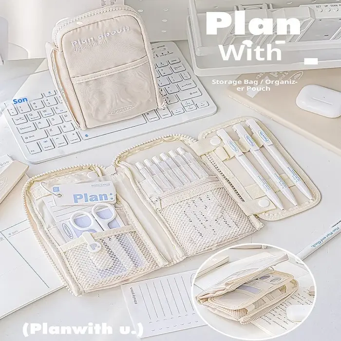 Planwith – sac à crayons de rangement multifonctionnel de grande capacité, pochette de rangement étanche à trois volets pour certificats