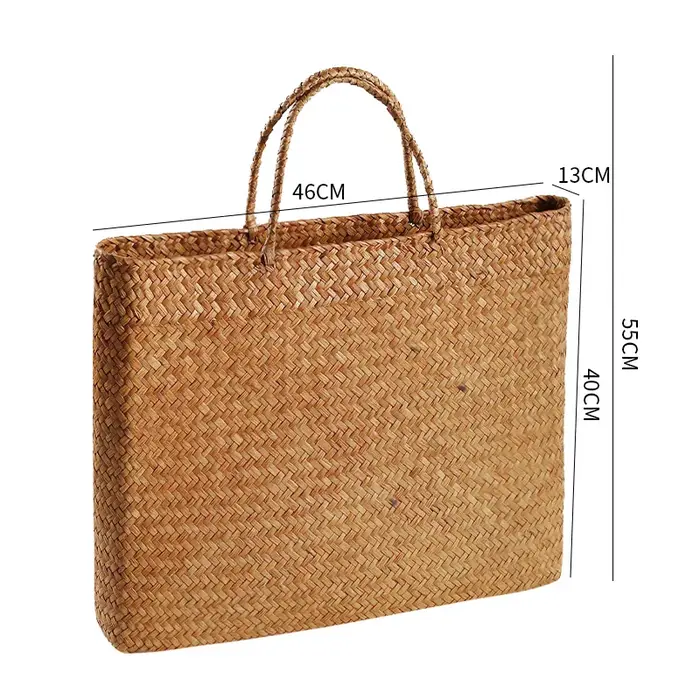 Grand sac fourre-tout tissé à la main en herbe naturelle, panier d'épicerie créatif pour la maison,