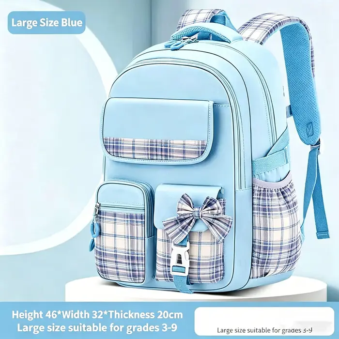 Sac à dos à carreaux pour filles d'école primaire