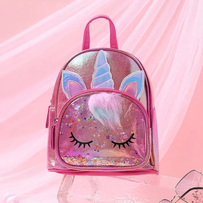 Paillettes licorne mignon PU et peluche enfants étudiant sac à dos dessin animé mode