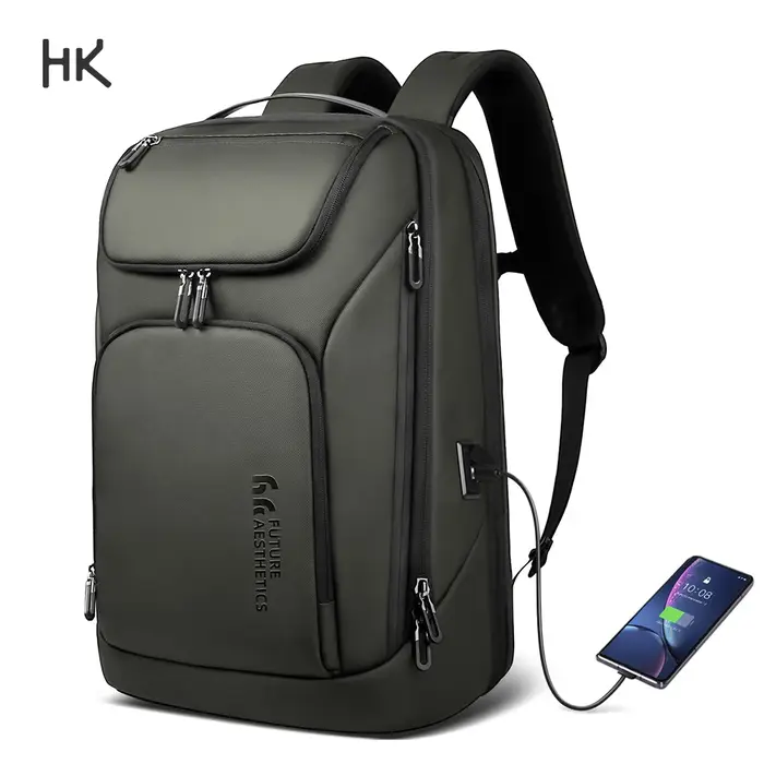 Sac à dos de voyage multifonctionnel HK 17'' pour ordinateur portable, avec port USB, étanche, pour