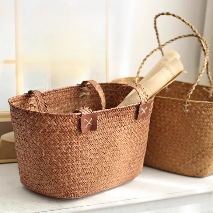 Grand sac fourre-tout tissé à la main en herbe naturelle