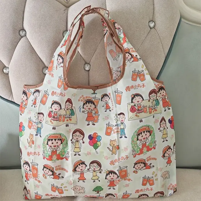 Nouveau sac de courses mignon Chibi Maruko Chan, imprimé dessin animé, pliable, portable, grande cap