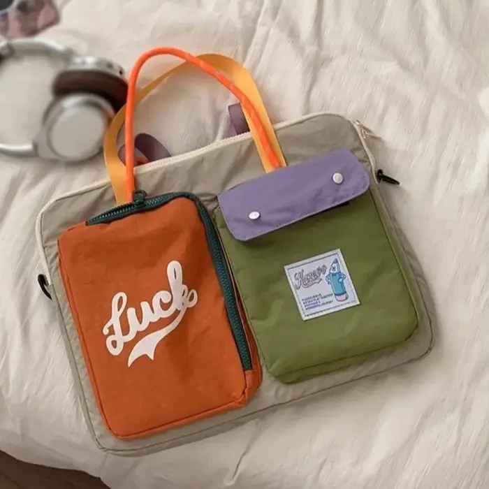 Sac d'ordinateur de couleur contrastée, fourre-tout multi-poches de grande capacité, sac de voyage P