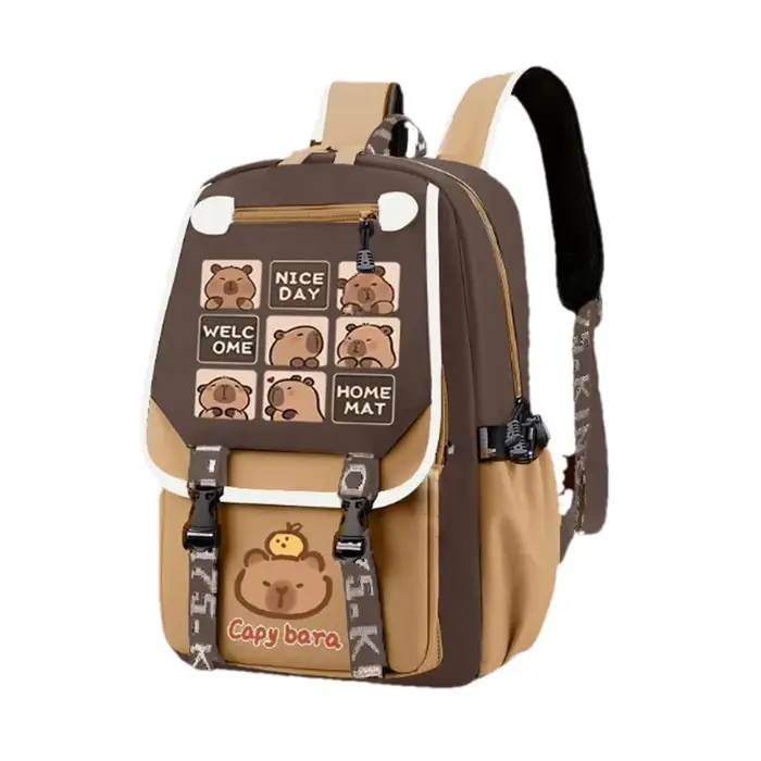 Kawaii Capybara élégant kaki enfant sac à dos sac d'école sac à dos décontracté adolescents garçon fille sac à bandoulière enfants cartable sac à dos ﻿