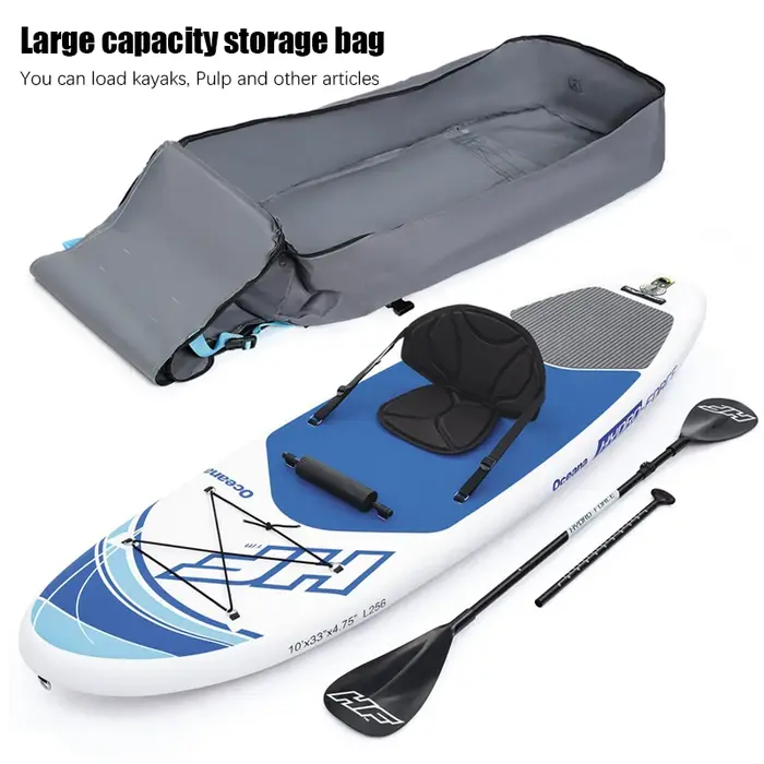 Sac à dos pour planche à pagaie en tissu Oxford gris avec sangles renforcées externes, sac à dos pour planche de surf gonflable, sac de rangement de grande capacité pour équipement de sports nautiques