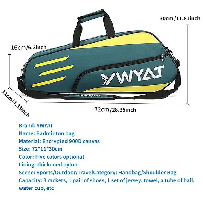 YWYAT-Sac à dos de raquette de badminton étanche pour hommes et femmes, sac de sport de grande capacité, entraînement sportif, fitness