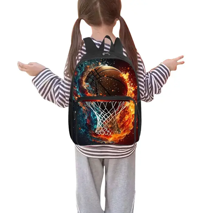 Sac à dos à motif de basket-ball avec poche avant carrée pour garçons et filles