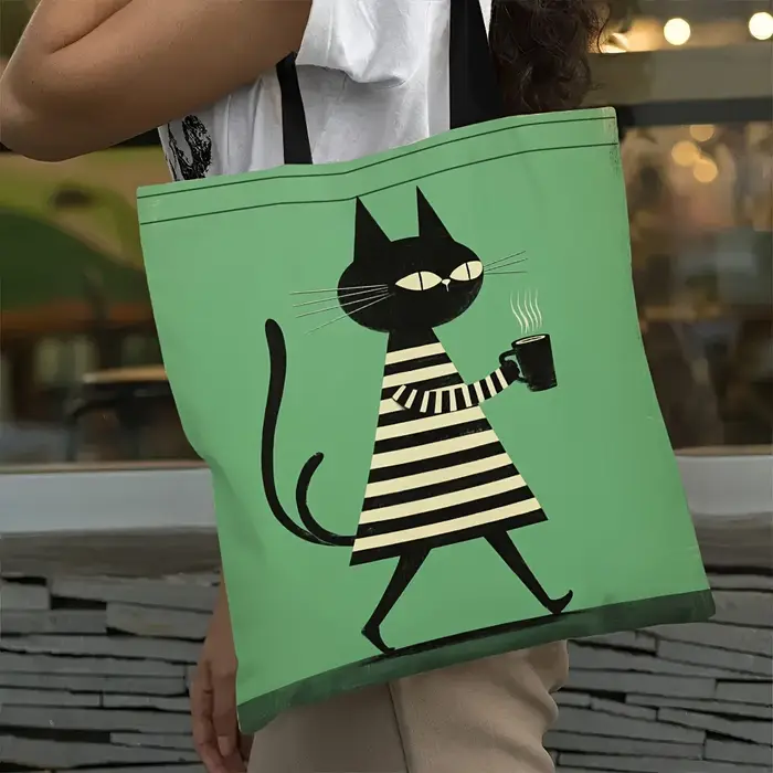 Sac à main spacieux et léger avec motif chat noir et blanc - Idéal pour les trajets quotidiens