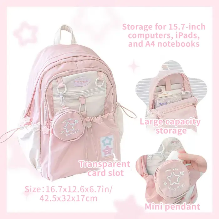 Sac à dos de style crème pour étudiants, au design simple et mignon, grande capacité, léger et confo