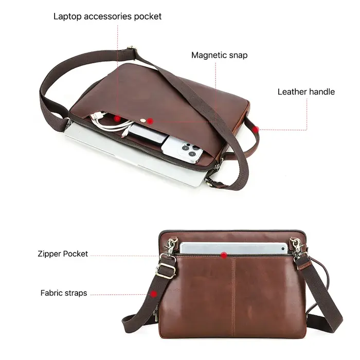 Sac pour ordinateur portable en cuir véritable pour hommes