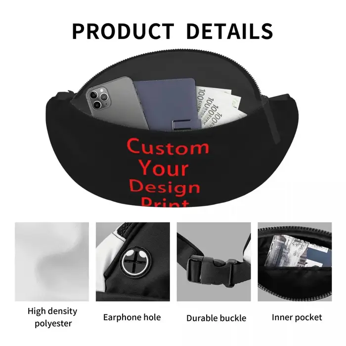 Personnalisez votre Design Fanny Pack femmes hommes Logo personnalisé imprimé sac de taille à bandoulière pour courir téléphone pochette d'argent