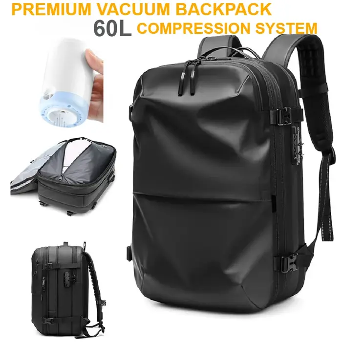 Sac à dos de voyage à compression sous vide 60L pour hommes – Sac pour ordinateur portable 17 pouces