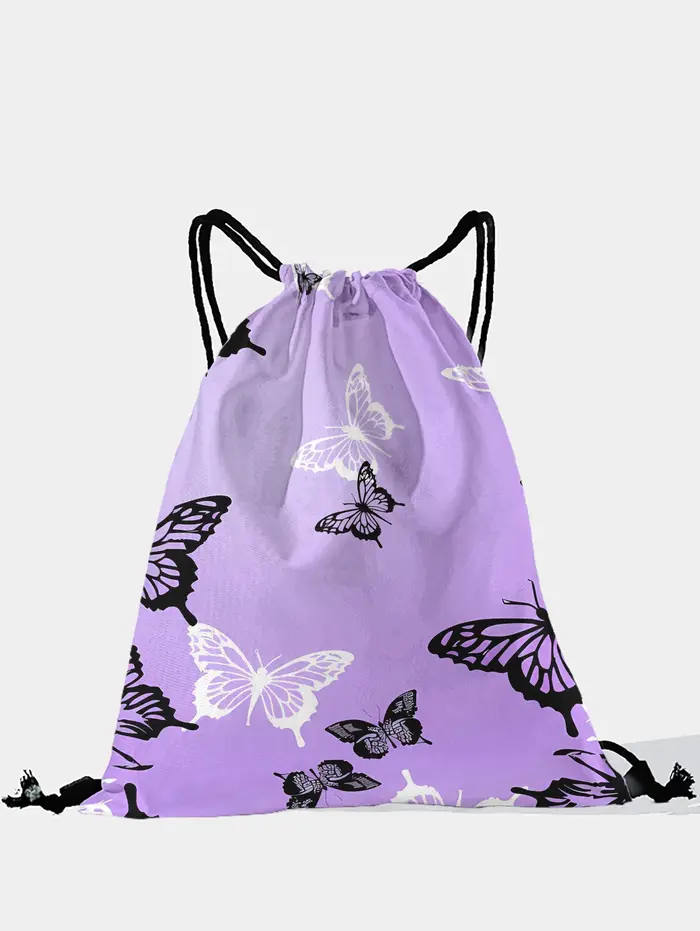 Sac à dos à cordon de serrage imprimé papillon violet, sac de sport léger pour la salle de sport, le
