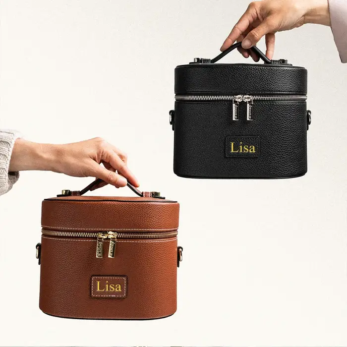 Sac cosmétique en cuir PU personnalisé avec nom : simple