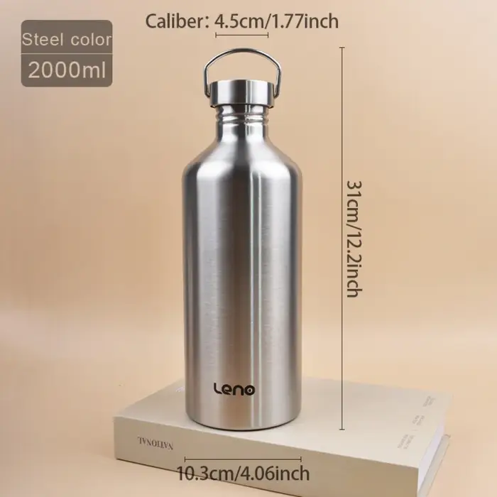 Bouteille de boisson de 2L pour le Sport, grande capacité, en acier inoxydable, tasse d'eau monocouc