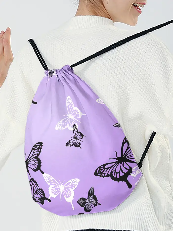 Sac à dos à cordon de serrage imprimé papillon violet