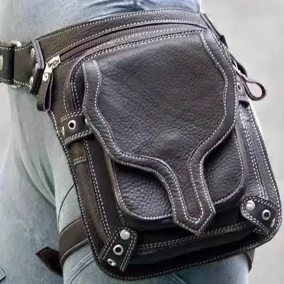 Miyagawa Style rétro PU Punk taille jambe sac moto sacs à bandoulière hommes femmes en plein air Rivet Faux cuir Packs