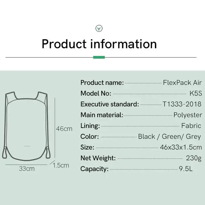Korin-Sac à dos pliable ultraléger d'avant Pack Air avec boîte-cadeau pour homme