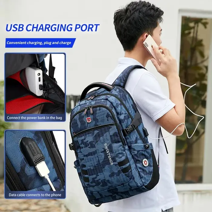 Sac à dos étanche pour ordinateur portable 15.6 pouces hommes USB charge antivol sac à dos suisse voyage femmes sac à dos homme sac d'école Mochila