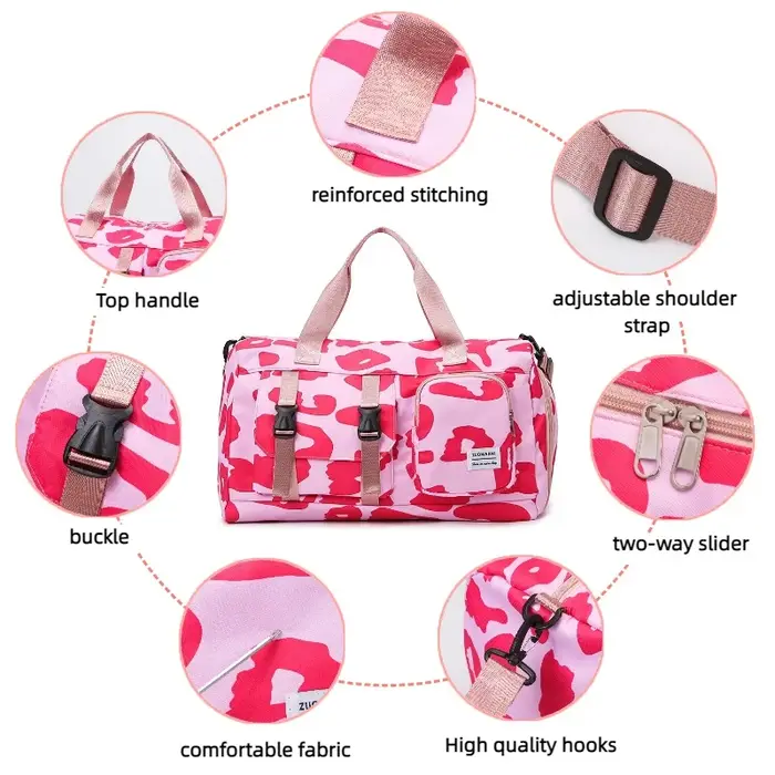 Sac de sport tendance à imprimé léopard avec compartiment à chaussures indépendant