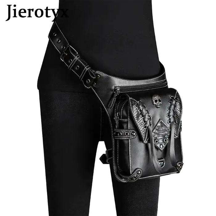 JIEROTYX Vintage Steampunk moto jambe sac femmes hydrofuge Rock gothique Biker sacs Packs victorien goutte