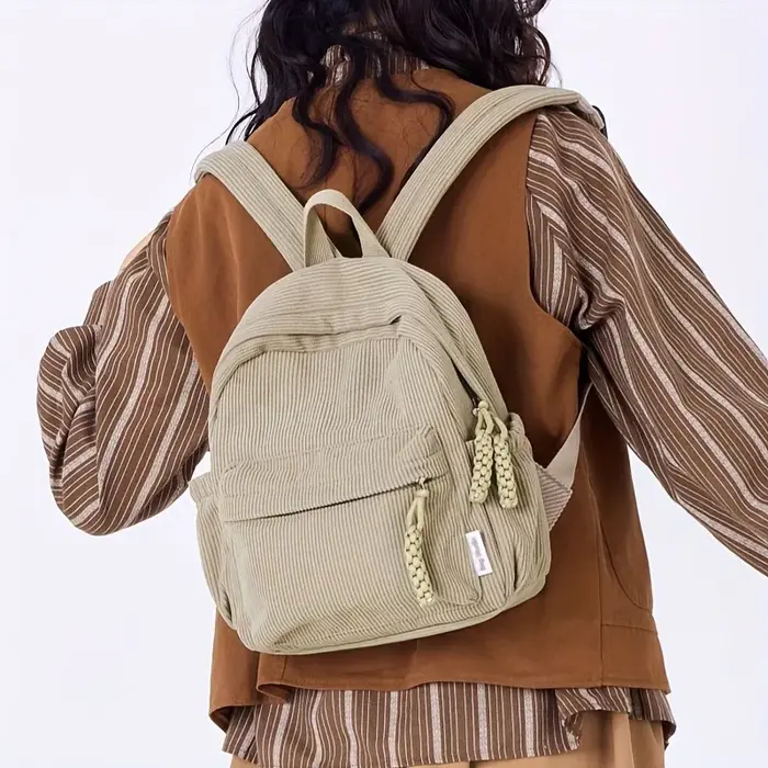 Sac à dos décontracté chic en velours côtelé grande capacité avec bretelles réglables