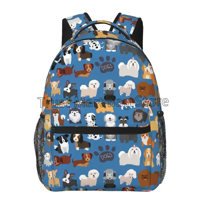 Grand Sac à Dos Mignon avec Chiot Imprimé pour Enfant, Garçon et Fille, Cartable Personnalisé pour V
