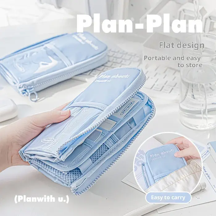 Planwith – sac à crayons de rangement multifonctionnel de grande capacité, pochette de rangement étanche à trois volets pour certificats